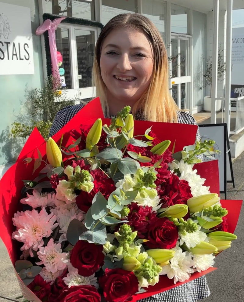 Launceston florist fresh flower bouquet including seasonal blooms and red roses from My Florist Launceston