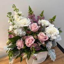 A low floral arrangement featuring seasons best flowers at My Florist Launceston