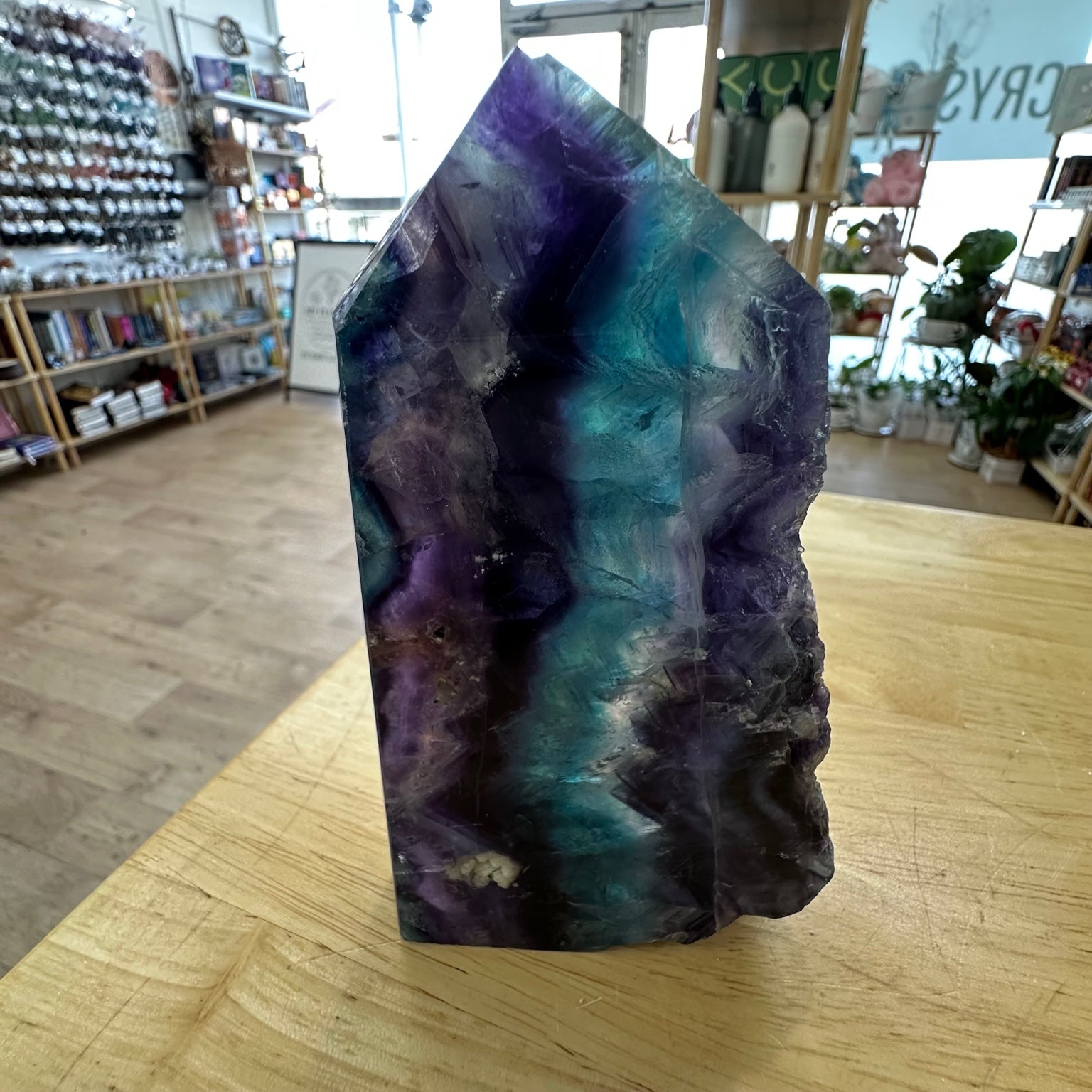 Fluorite Obelisk with Natural Side .550kg – Reduced