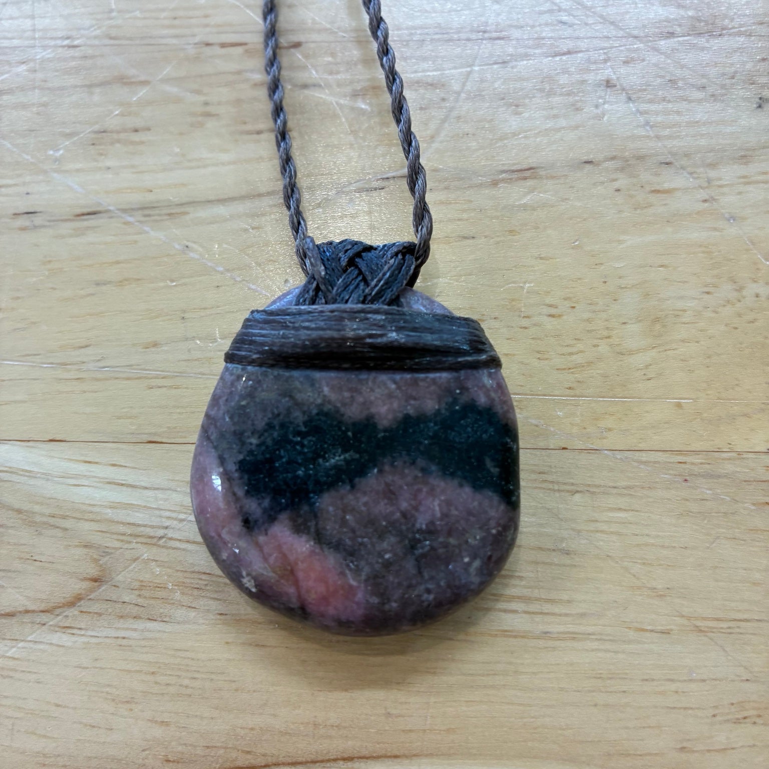 Rhodonite Leather Necklace – Emotional Healing, Compassion & Heart Strength