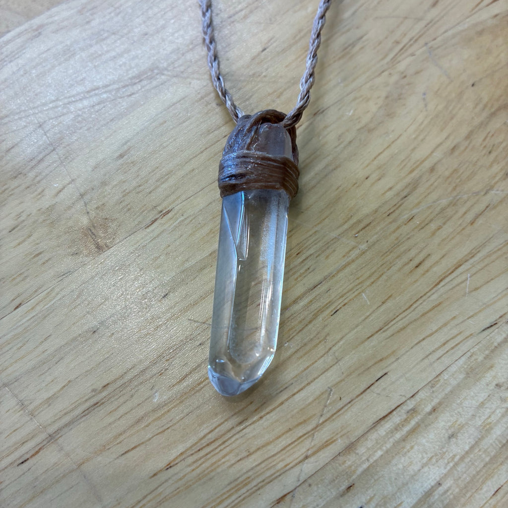 Polished Clear Quartz Leather Necklace – Clarity, Light & Amplified Energy