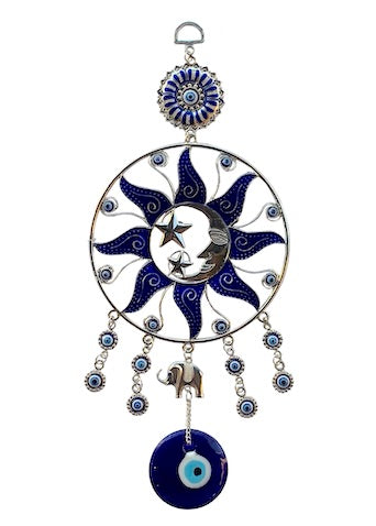 Blue Eye / Evil Eye Sun, Moon, Star Metal Hanging
