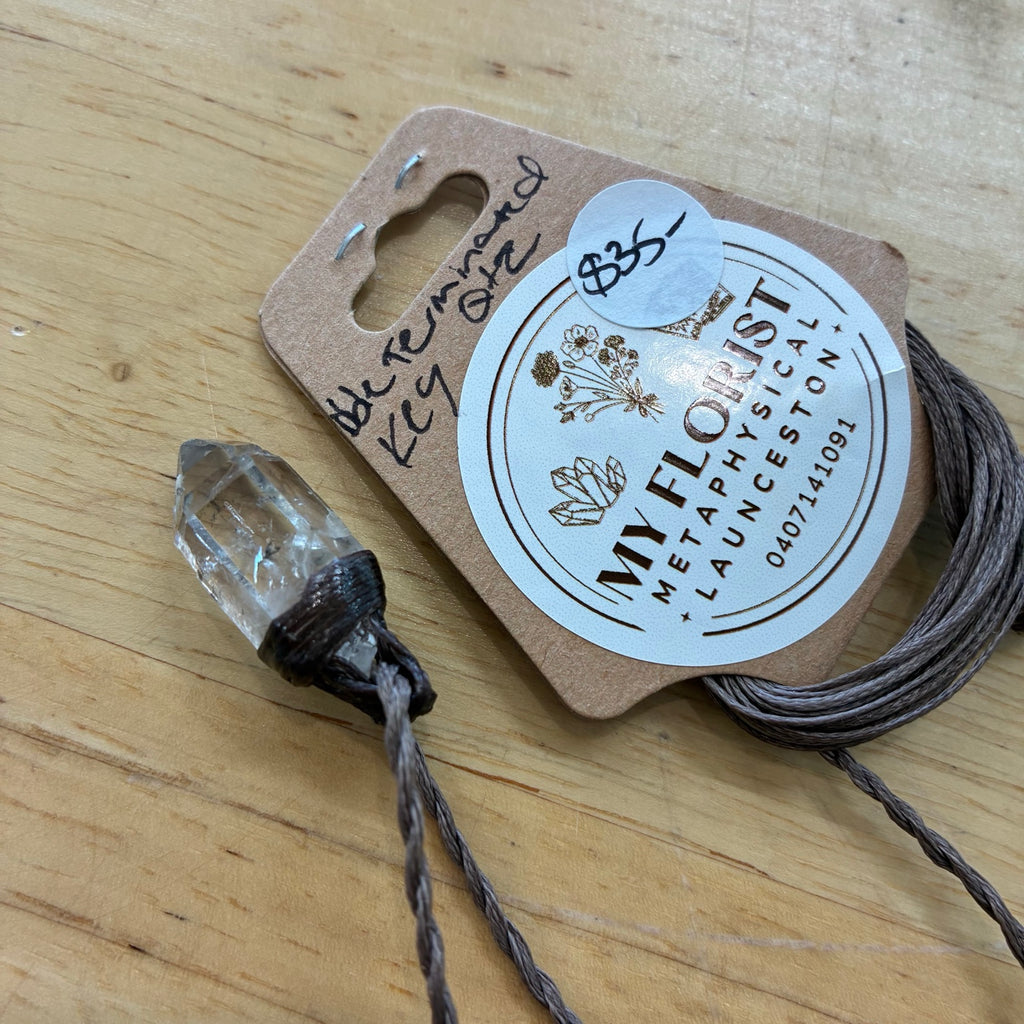 Double Terminated Key Quartz Leather Necklace – Clarity, Unlocking & Energy Flow