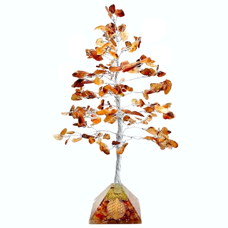 Carnelian crystal chip tree with orgonite base