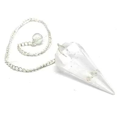 Clear Quartz crystal pendulum with silver chain 