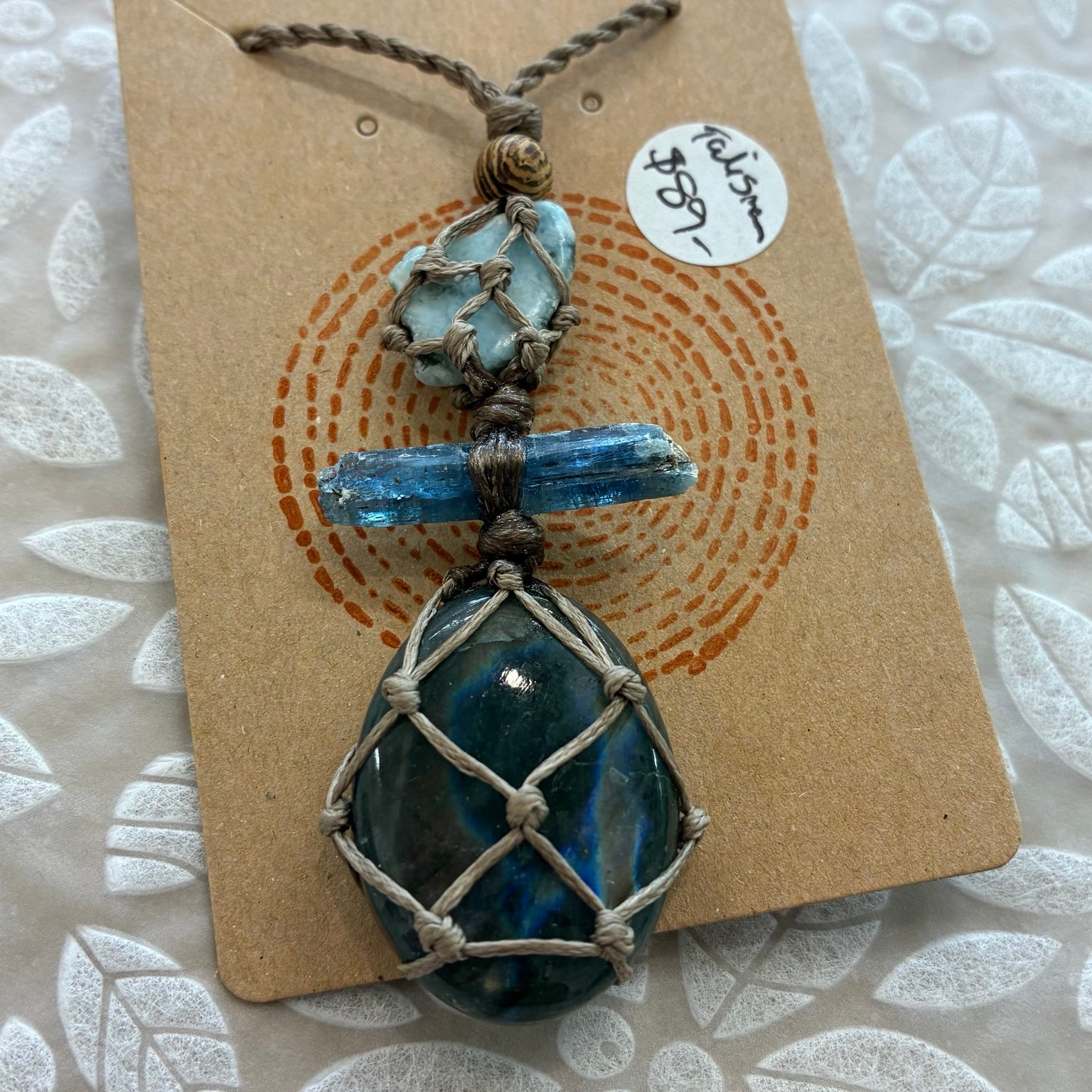 Labradorite, Ocean Kyanite & Larimar Talisman Leather Necklace – Insight, Expression & Calm Protection