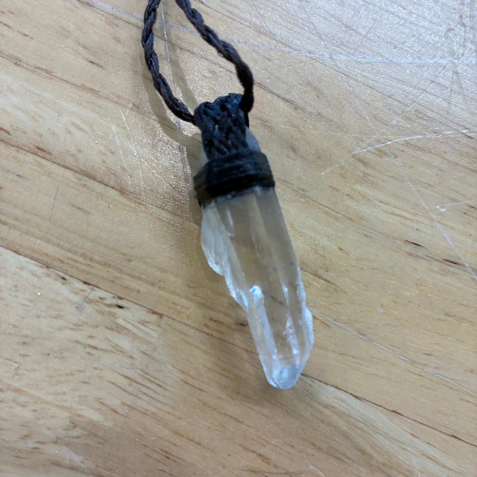 Double Terminated Clear Quartz Leather Necklace – Clarity, Balance & Energy Flow