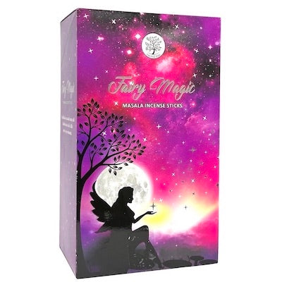 Fairy Magic incense sticks packaging with a fairy silhouette against a starry night sky.  Fairy Magic Incense Sticks Sacred Tree  15g