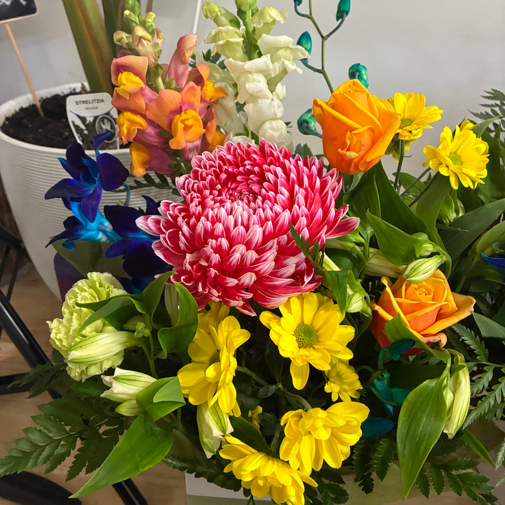 A vibrant mixed flower arrangement