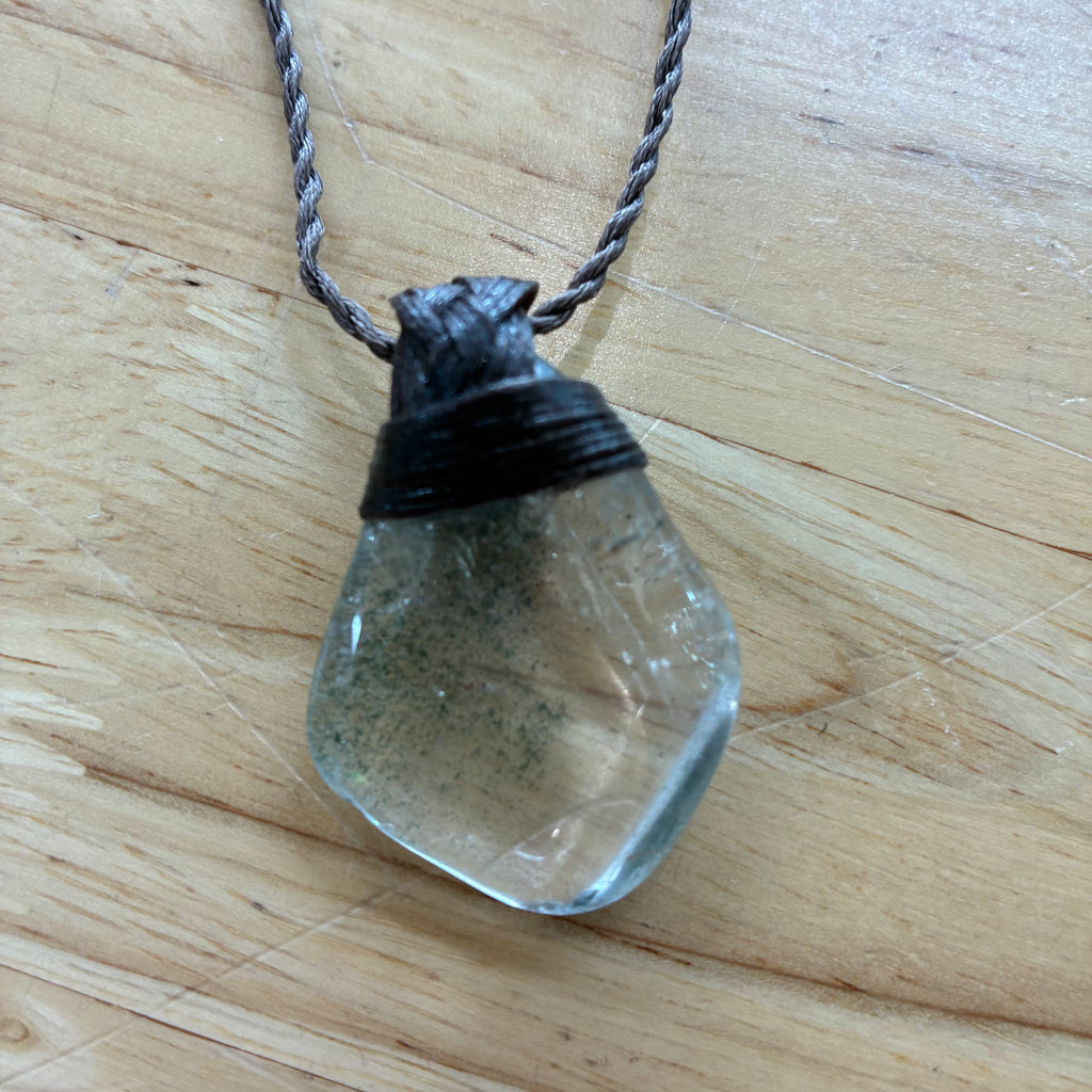 Clear Quartz with Inclusions Leather Necklace - Insight