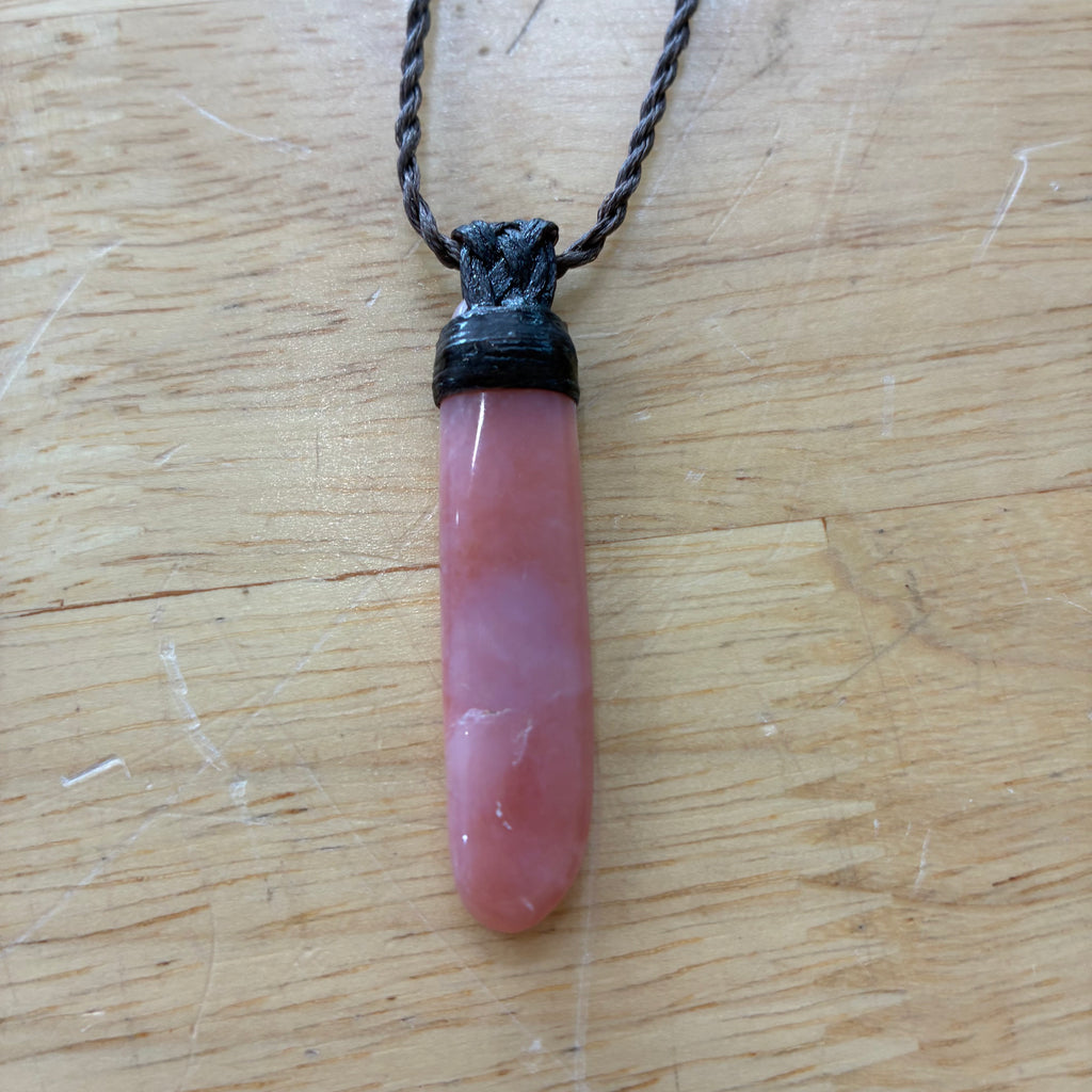 Pink Peruvian Opal Leather Necklace - Peace