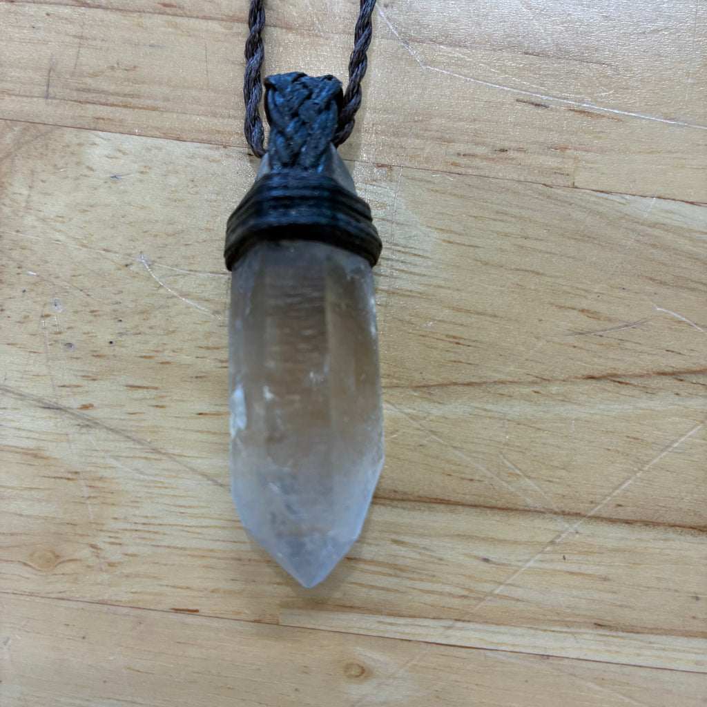 Double Terminated Rainbow Quartz Leather Necklace - Joy