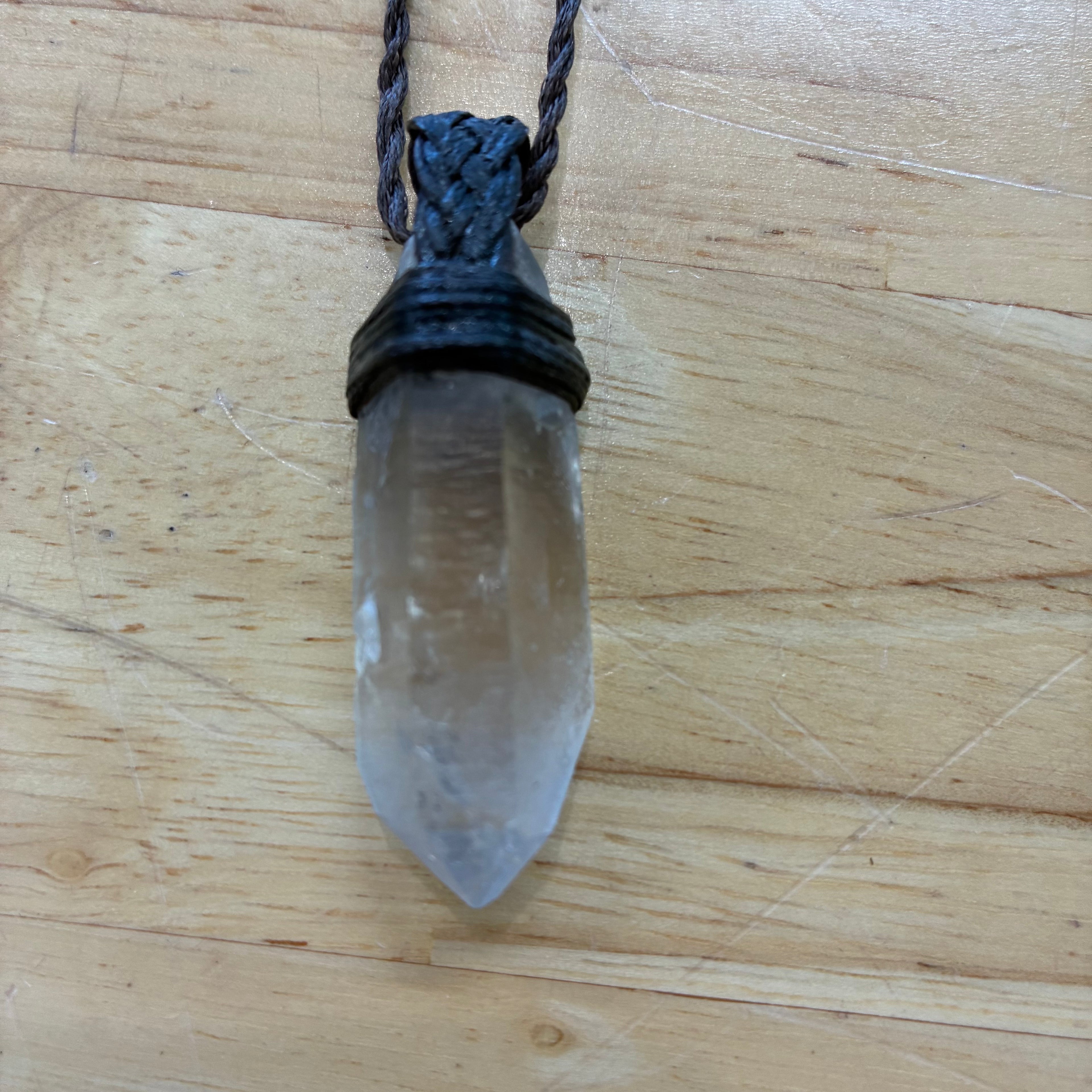 Double Terminated Rainbow Quartz Leather Necklace - Joy