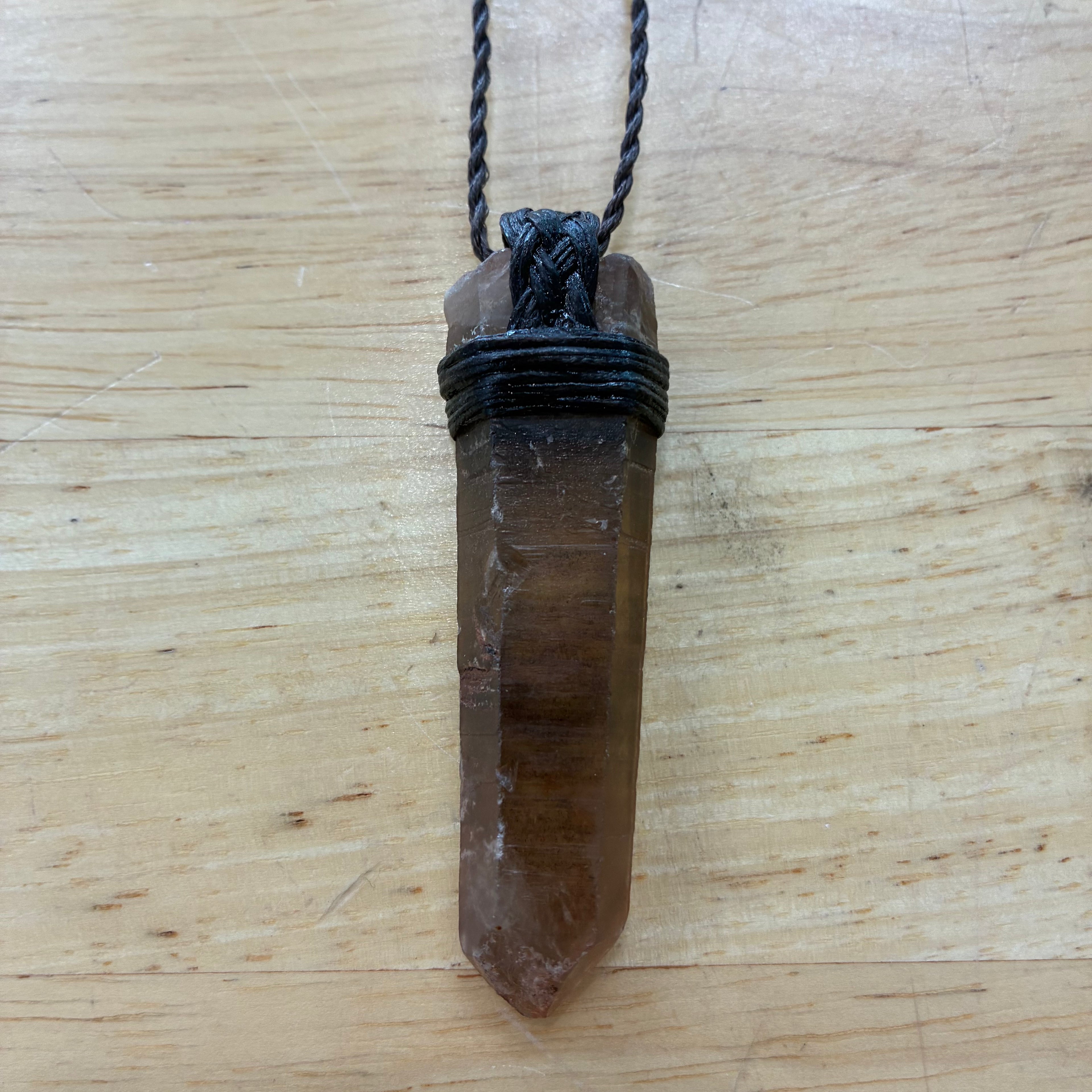 Hematite Extruded Smoky Quartz Leather Necklace - Stability