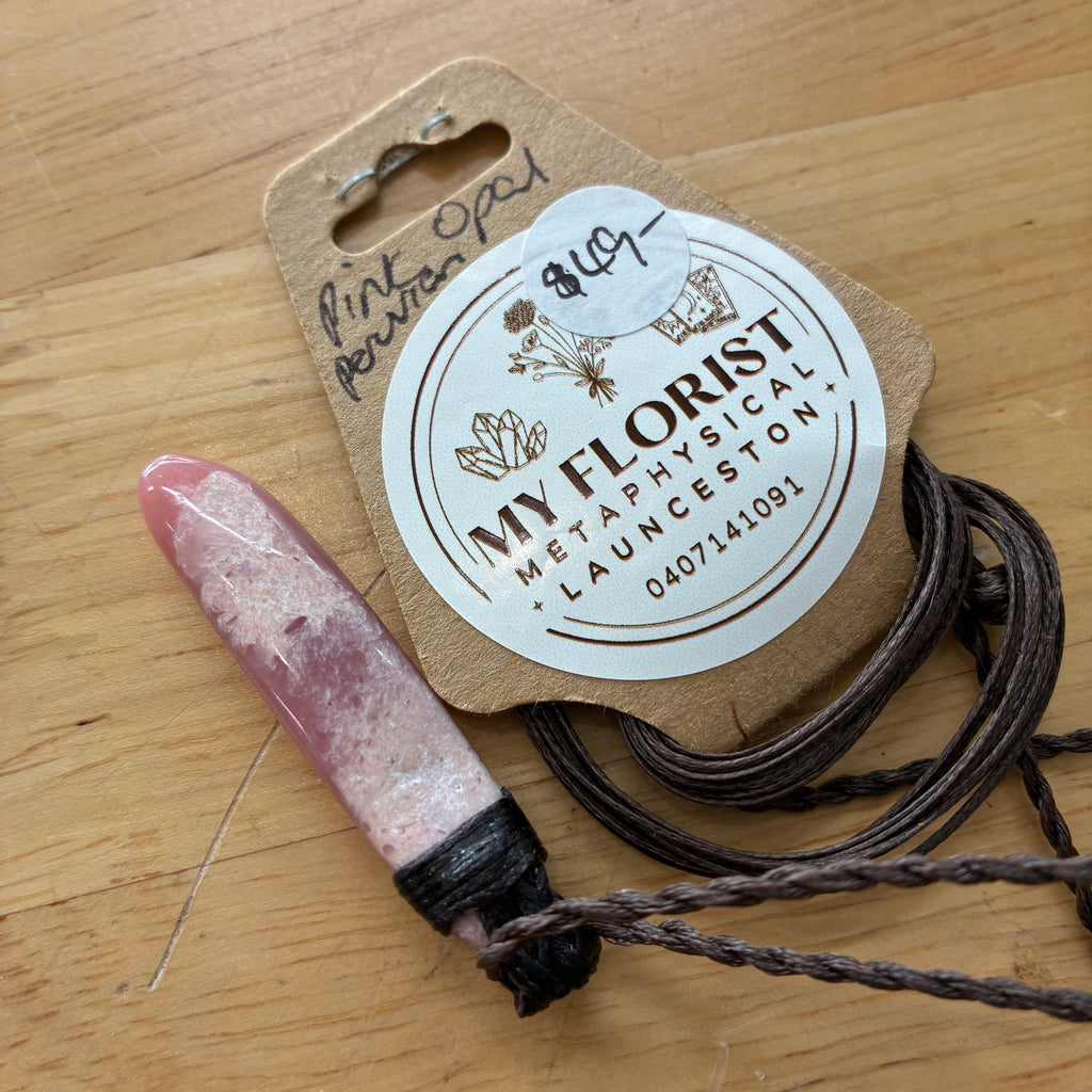 Pink Peruvian Opal Leather Necklace - Peace