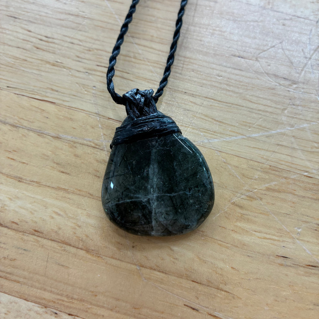 Tourmaline in Quartz Leather Necklace - Protection