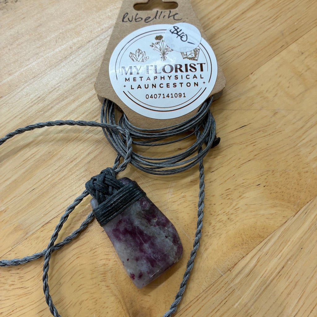 Pink Tourmaline (Rubellite) Leather Necklace - Heart Healing