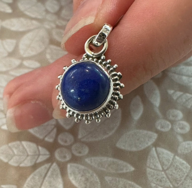Lapis Lazuli Round Pendant Necklace: 925 Sterling Silver