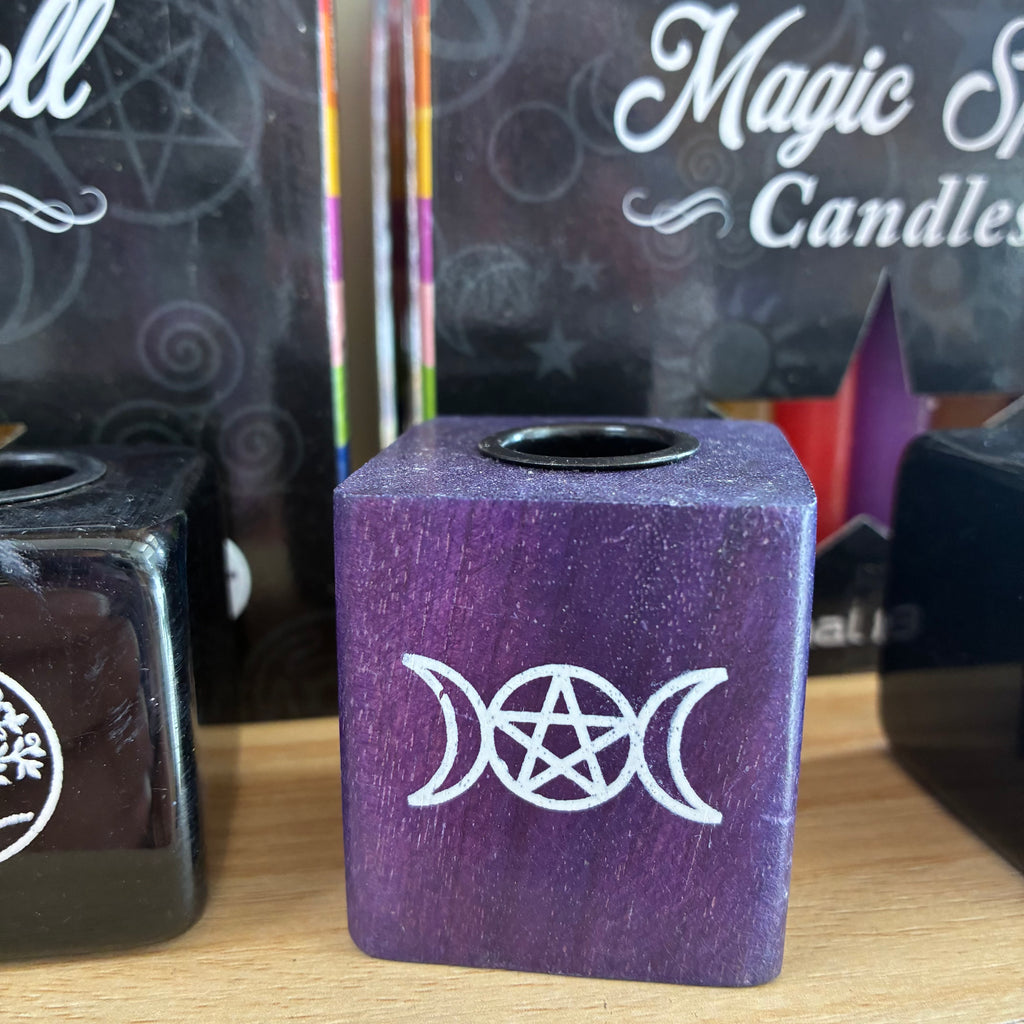 Triple Moon with Penta Chime/Spell Candle Holder Purple Wooden