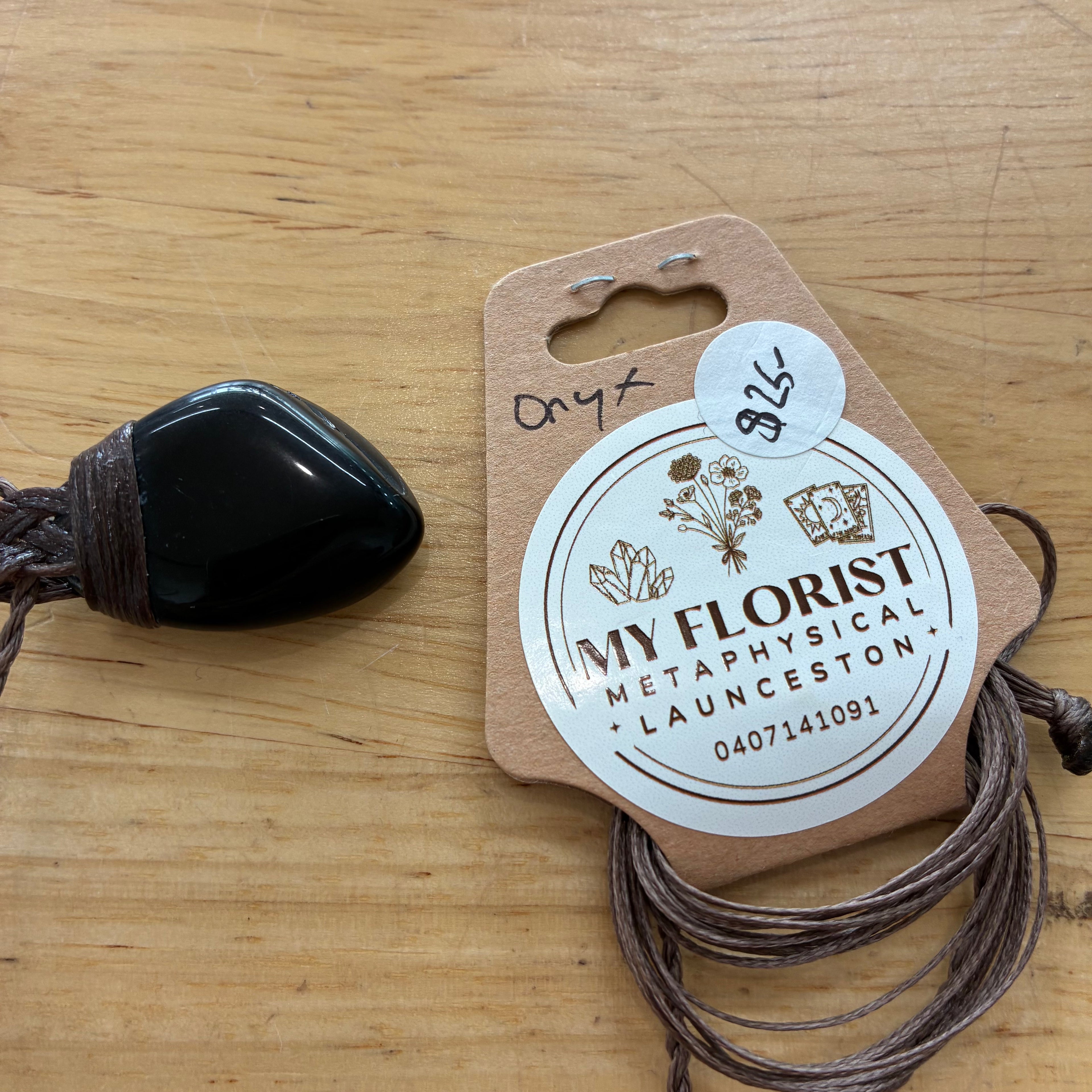 Black Onyx Leather Necklace - Protection