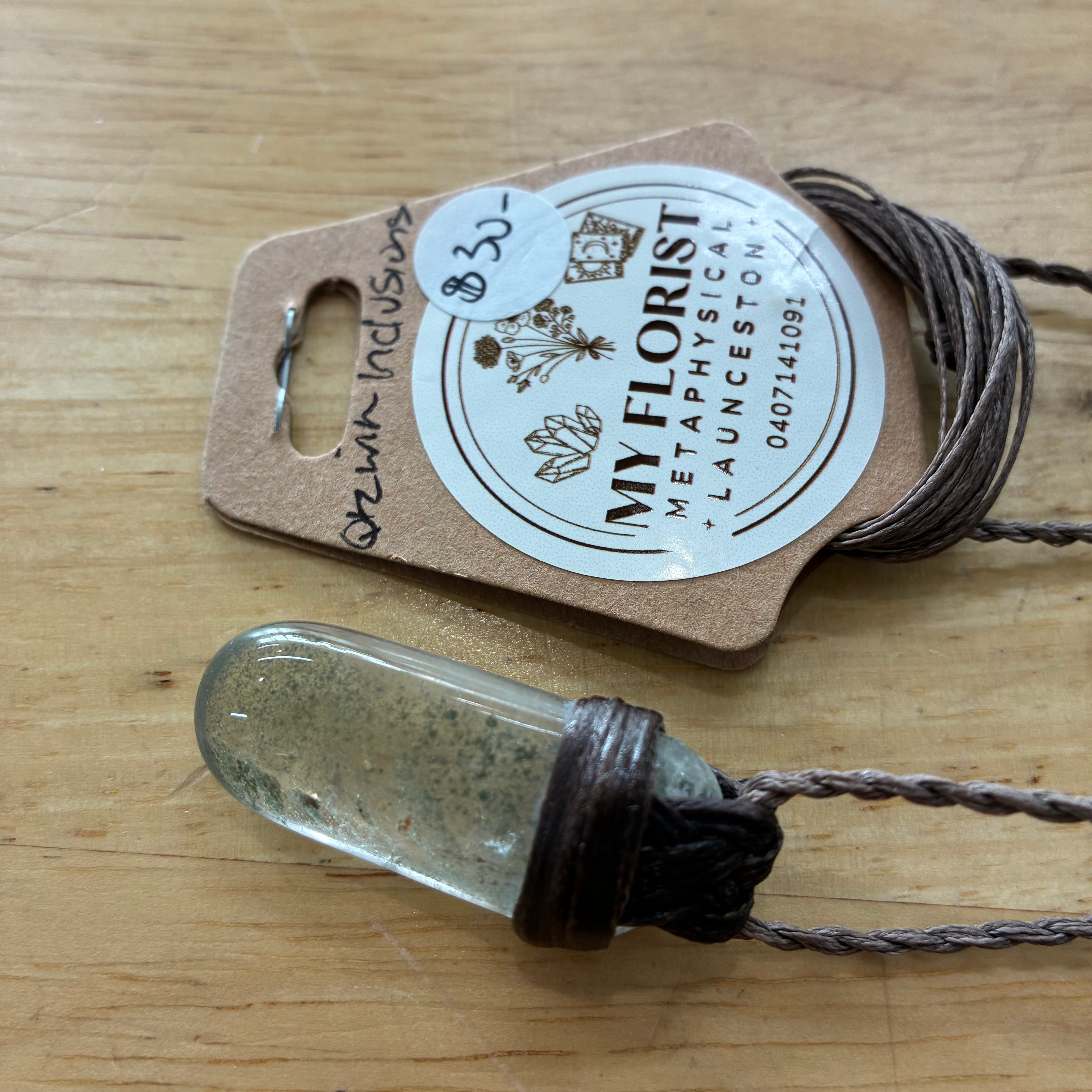 Clear Quartz with Inclusions Leather Necklace - Insight