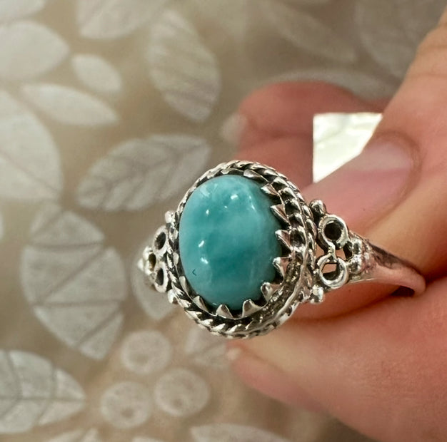 Larimar Ring – Calm, Communication & Oceanic Healing (AU Q / US 8)
