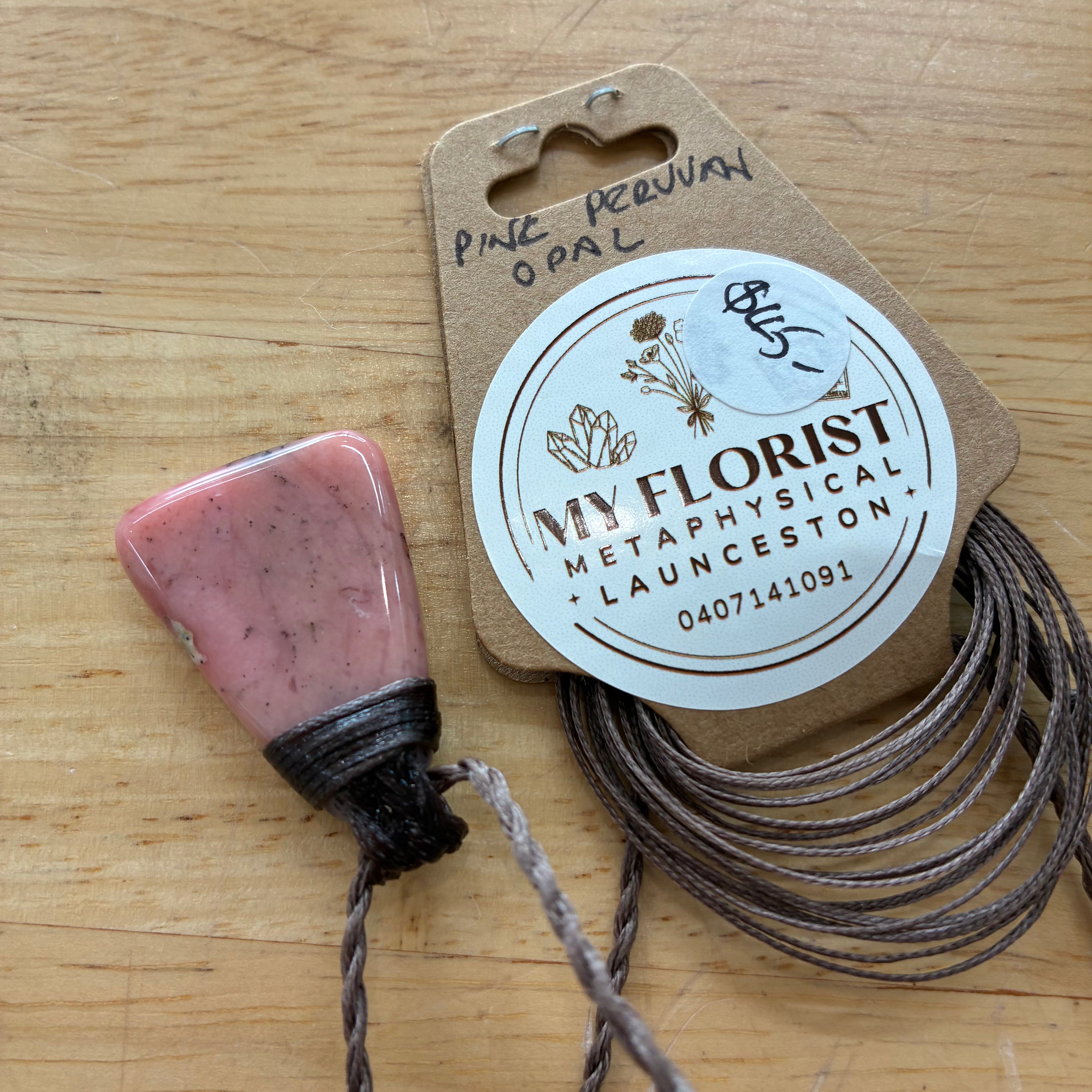 Pink Peruvian Opal Leather Necklace - Peace
