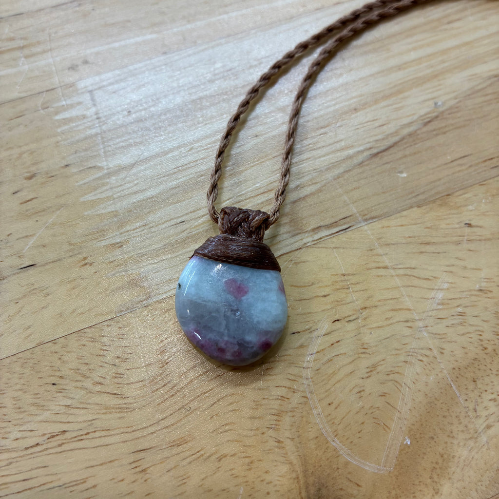 Pink Tourmaline (Rubellite) Leather Necklace - Heart Healing
