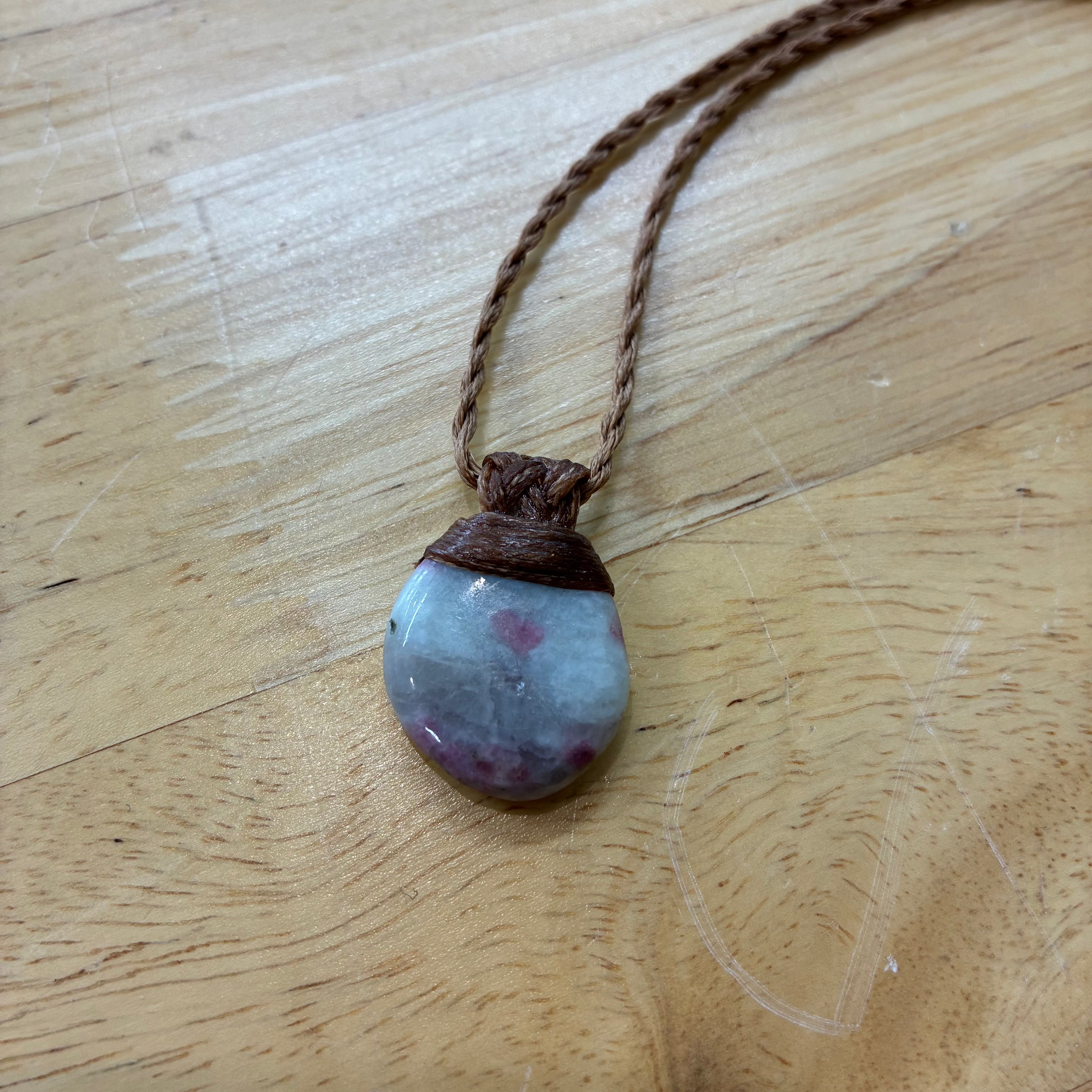 Pink Tourmaline (Rubellite) Leather Necklace - Heart Healing