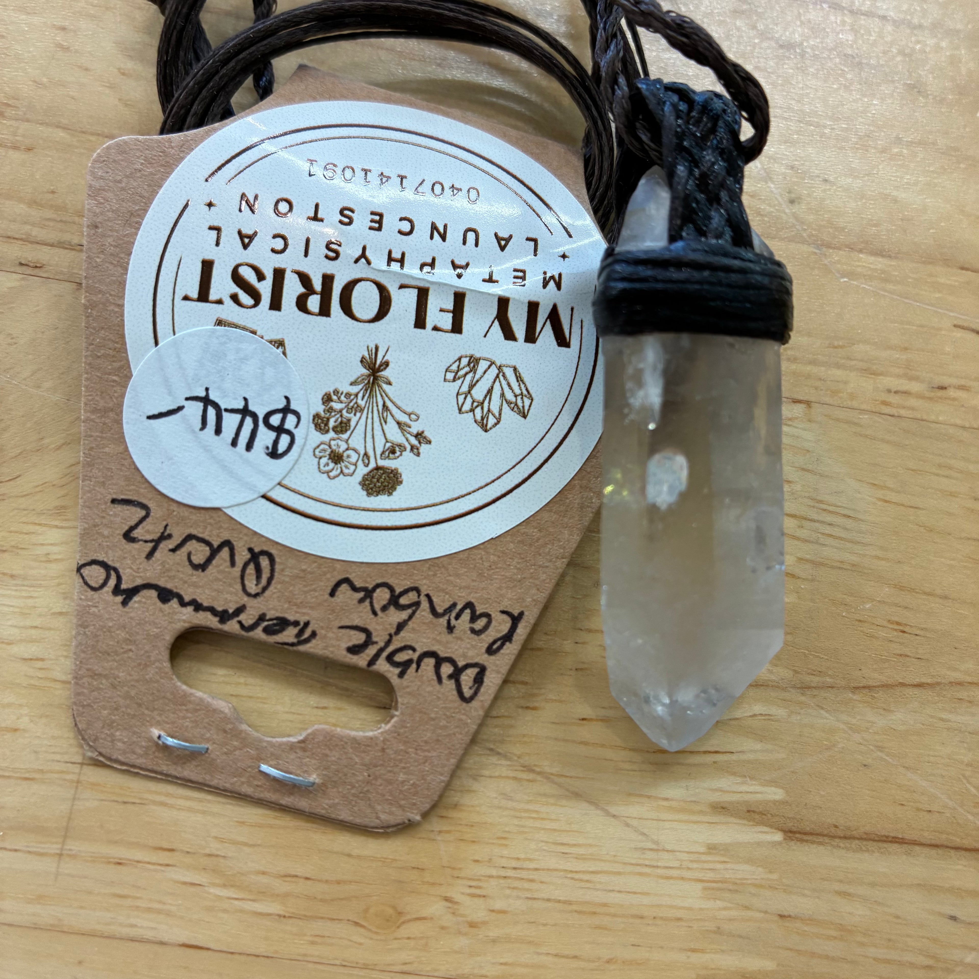 Double Terminated Rainbow Quartz Leather Necklace - Joy