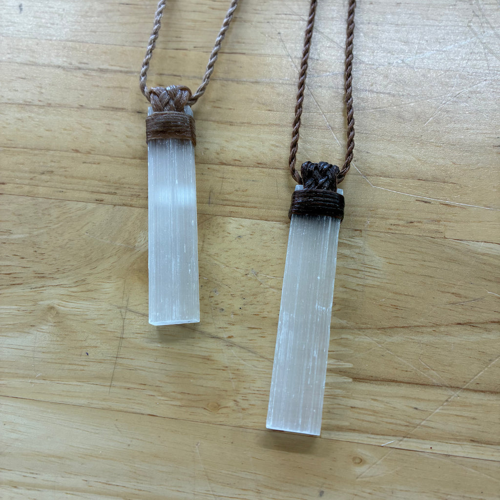 Satin Spar Leather Necklace - CLEANSING