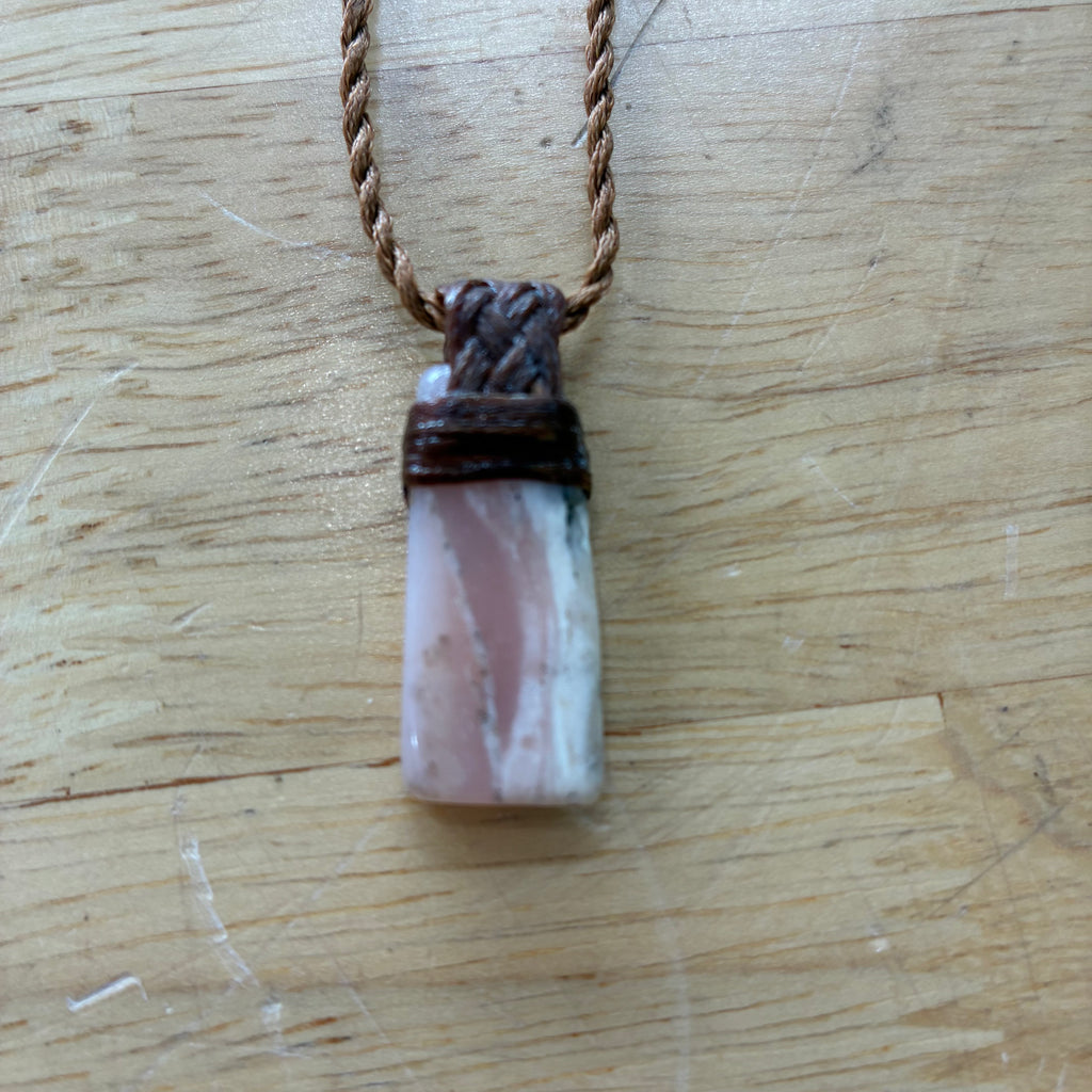 Pink Peruvian Opal Leather Necklace - Peace