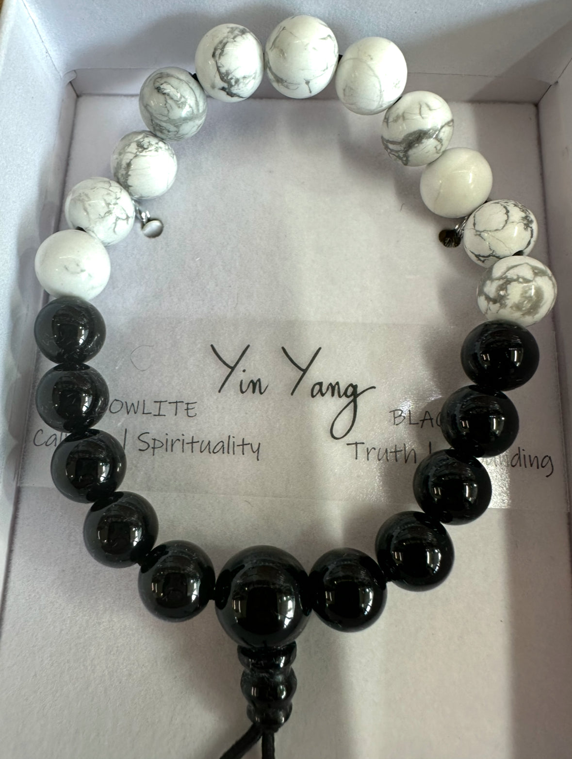 Black Onyx & White Howlite Yin Yang Bracelet Gift Boxed