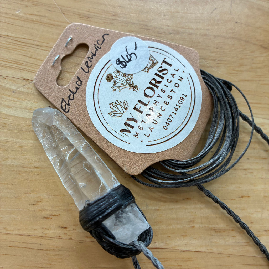 Etched Lemurian Quartz Leather Necklace - Transformation