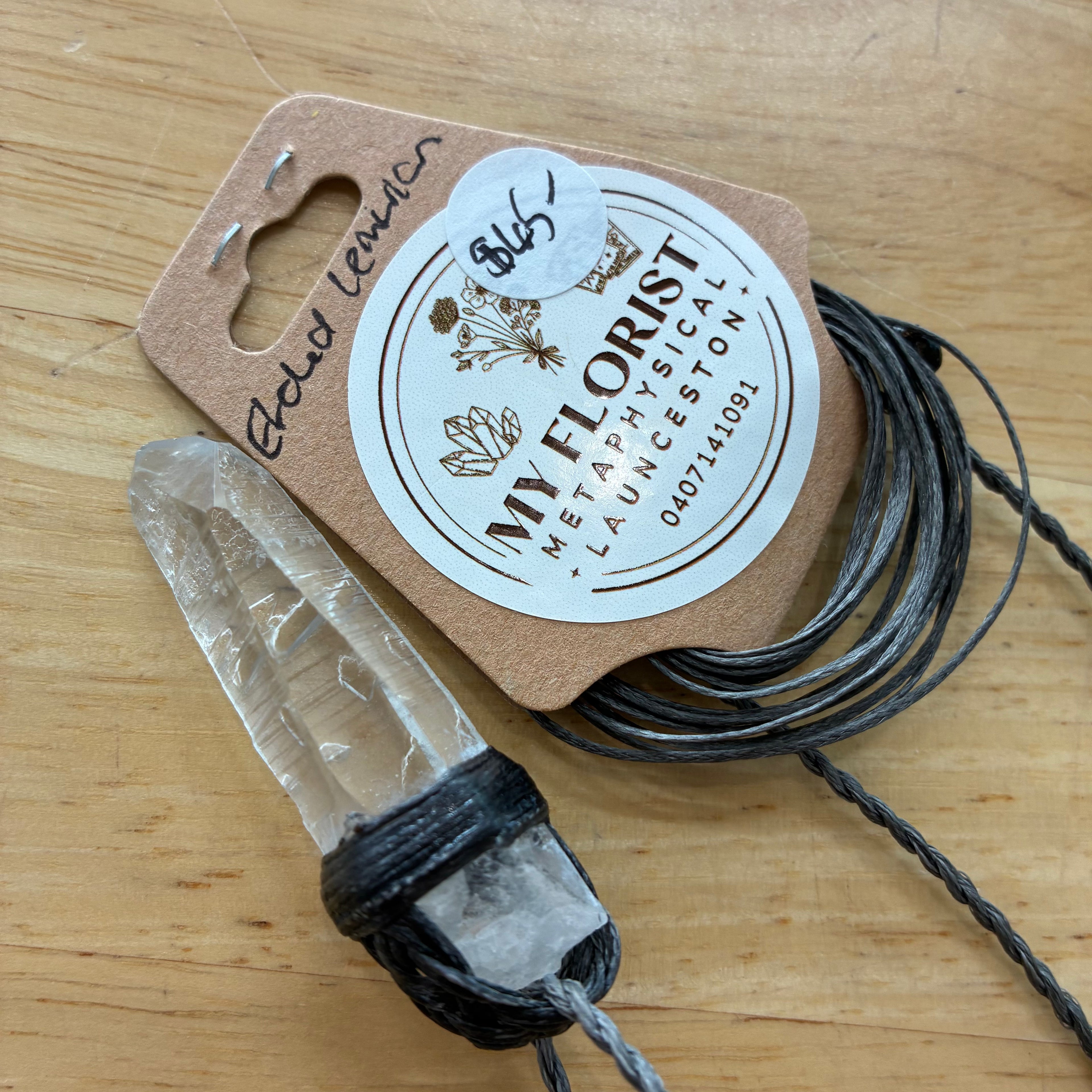 Etched Lemurian Quartz Leather Necklace - Transformation