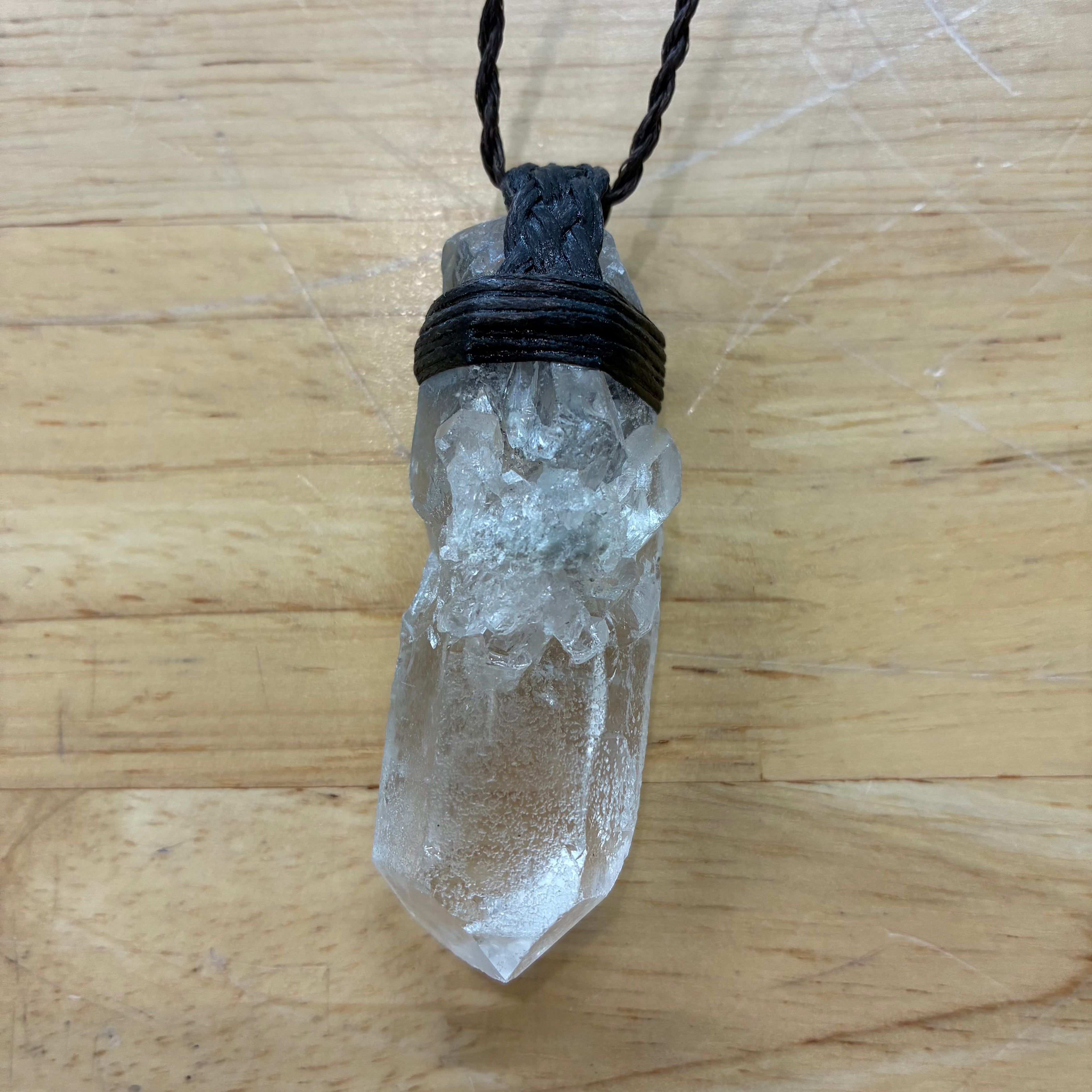 Inset Cluster Quartz Leather Necklace - Amplification