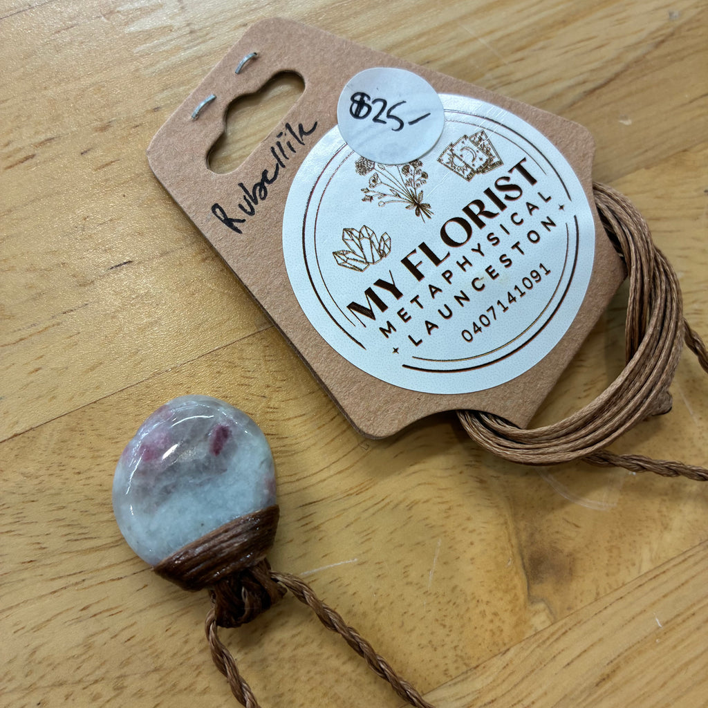 Pink Tourmaline (Rubellite) Leather Necklace - Heart Healing