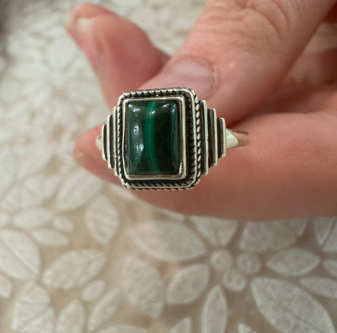 Malachite Oblong Ring – Transformation, Protection & Emotional Healing (AU S / US 9.5)