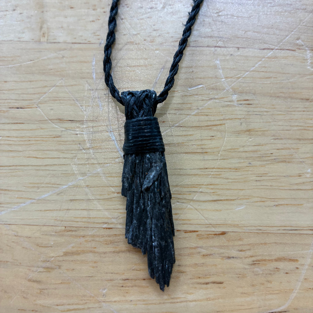 Black Kyanite Leather Necklace - Clearing
