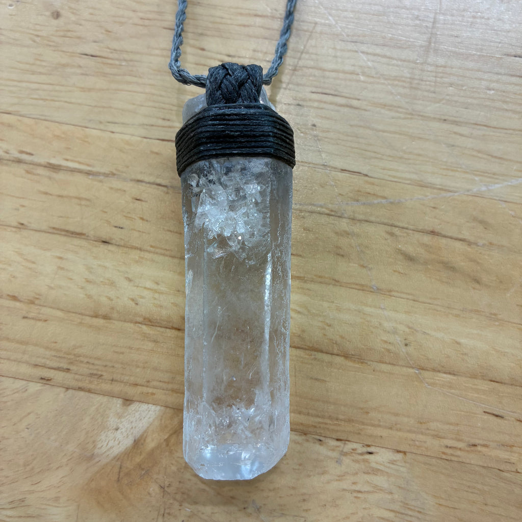Micro Cluster Tabular Quartz Leather Necklace- Clarity