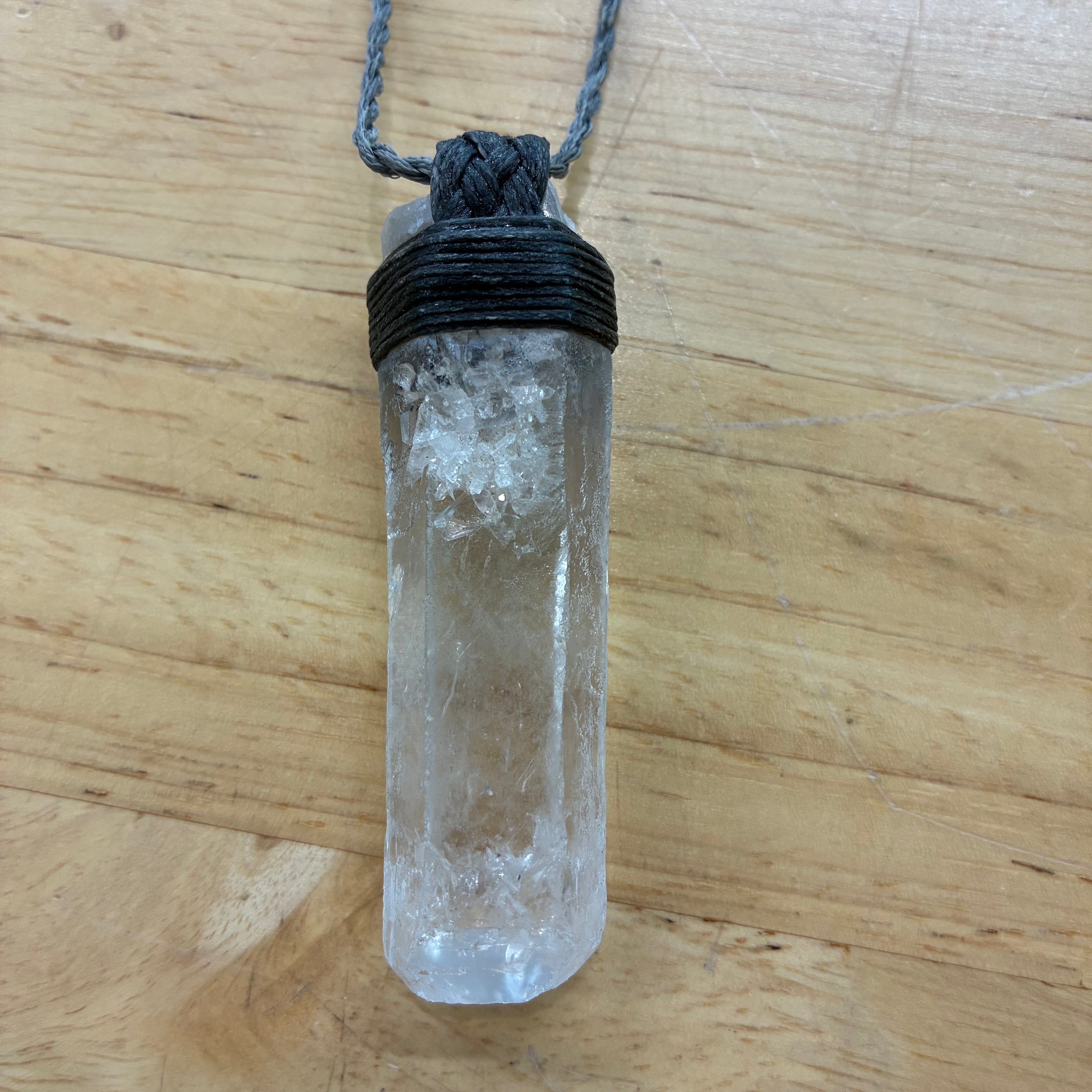 Micro Cluster Tabular Quartz Leather Necklace- Clarity