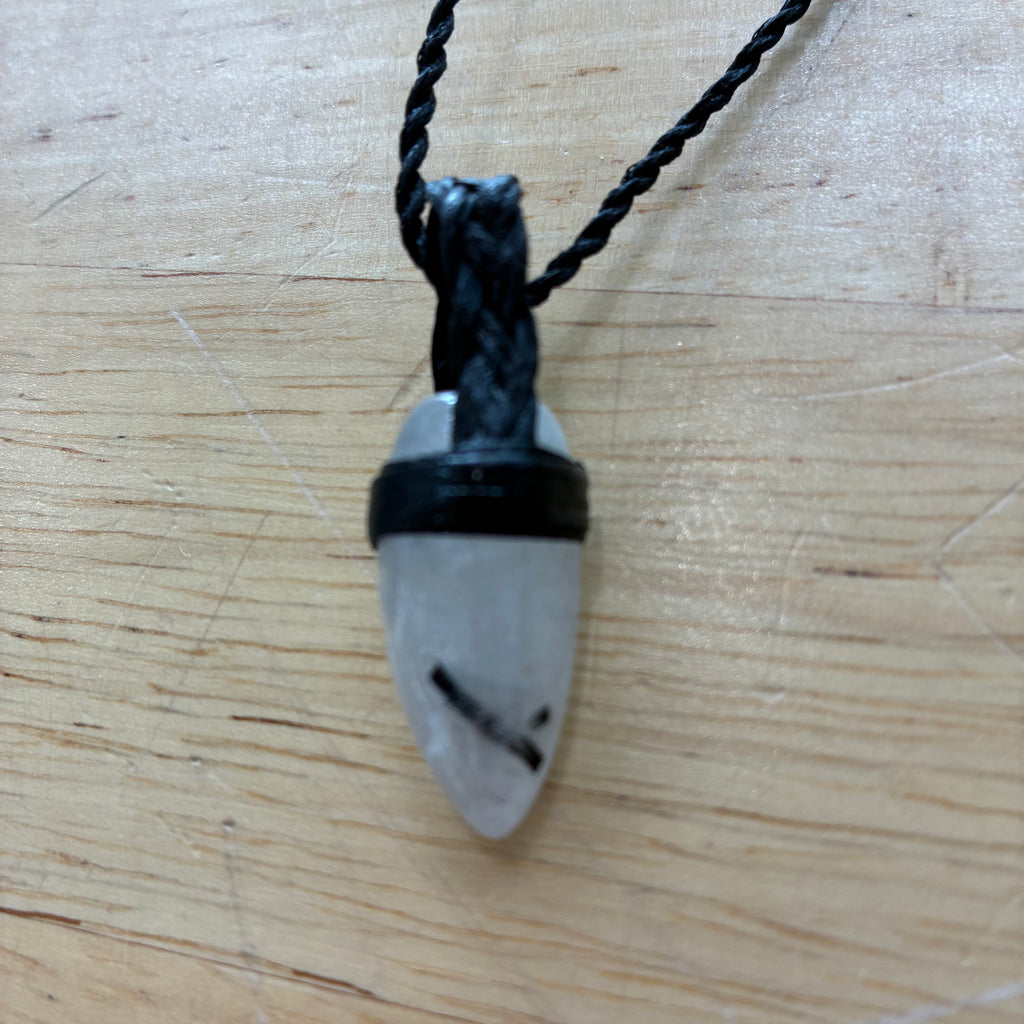 Tourmaline in Milky Quartz Leather Necklace - Calm & Protection