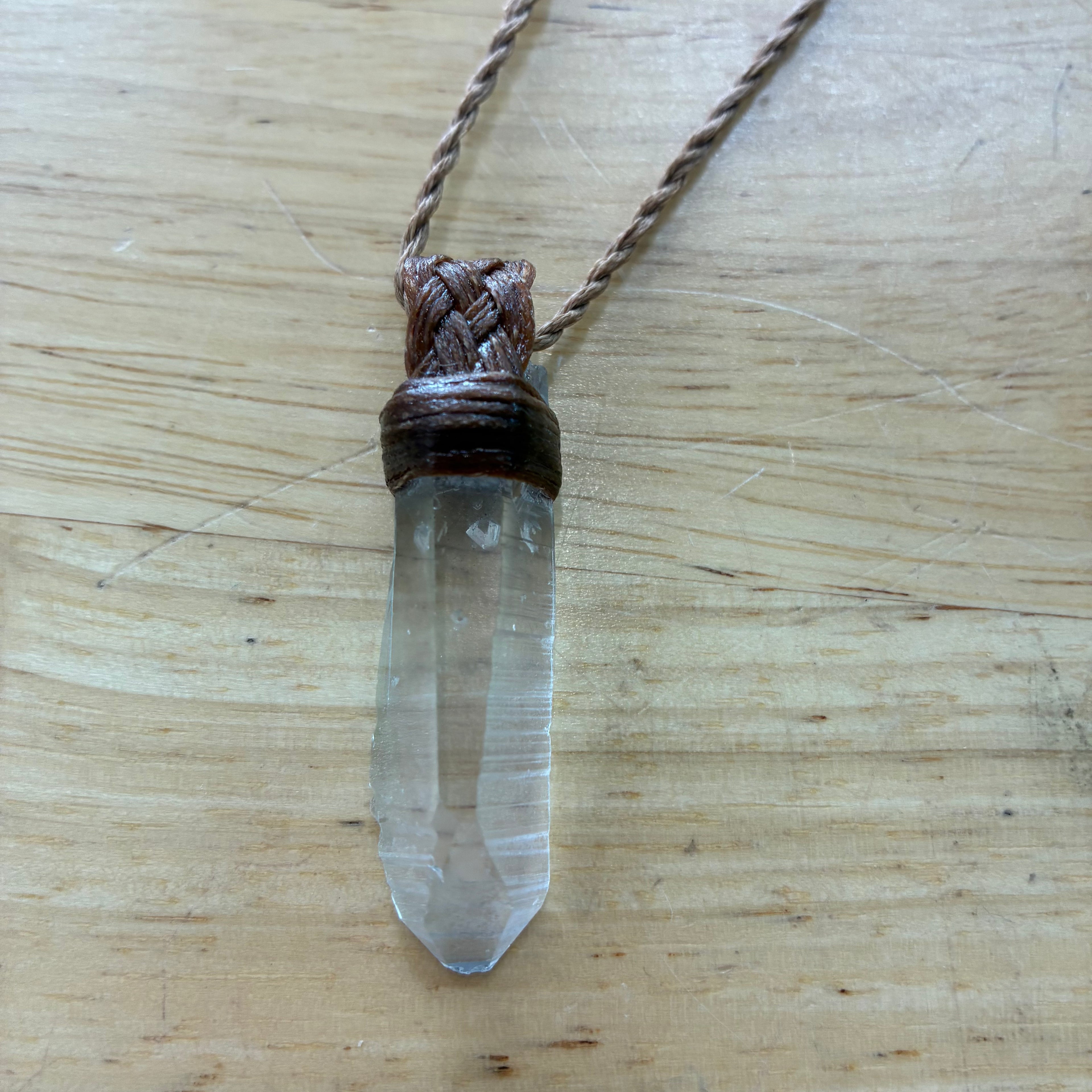 Key Lemurian Quartz Leather Necklace - Inner Wisdom