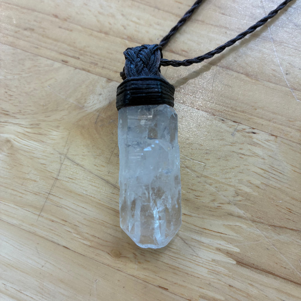 Double Terminated Key Quartz Leather Necklace - Access