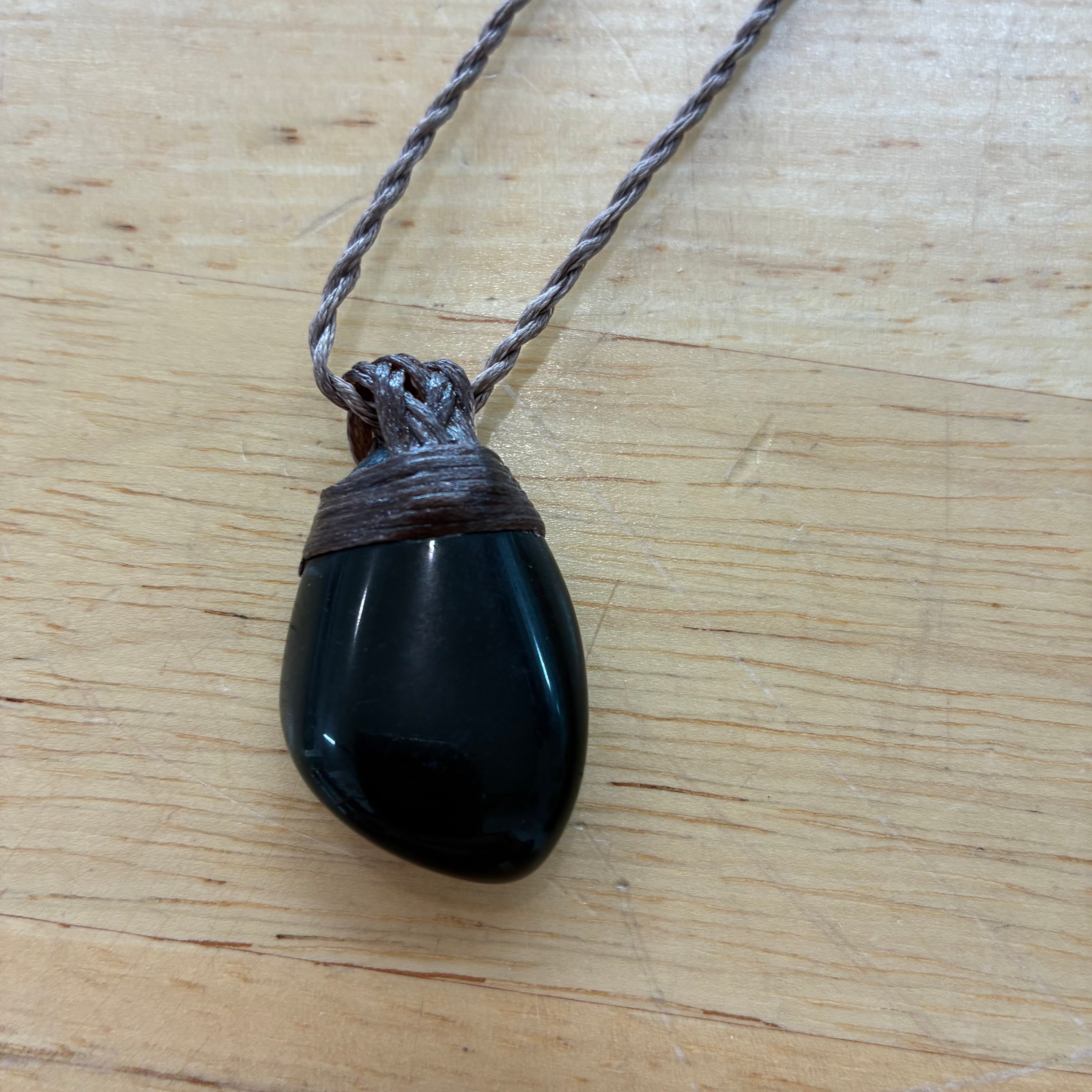 Black Onyx Leather Necklace - Protection