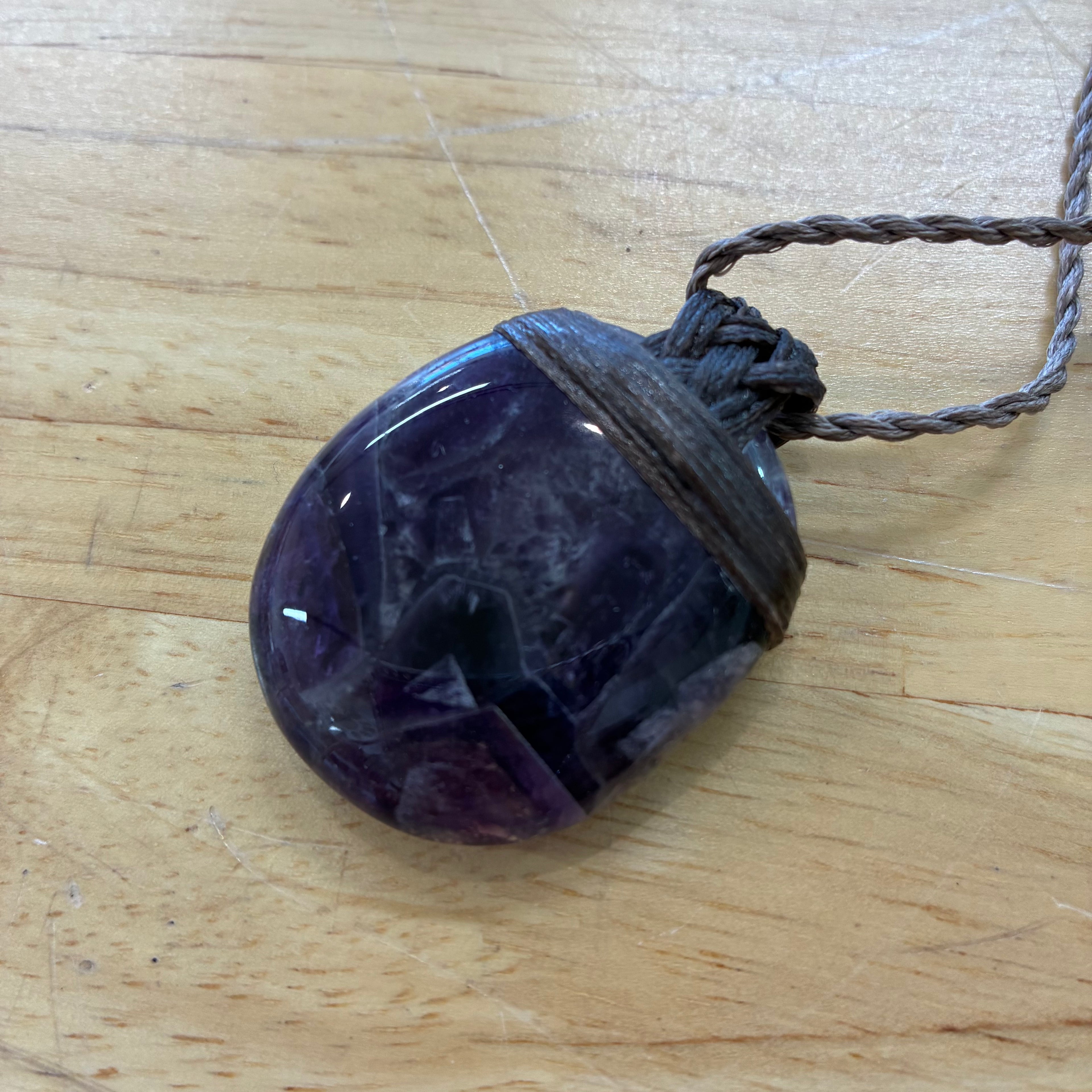 Chevron Amethyst Leather Necklace - Intuition