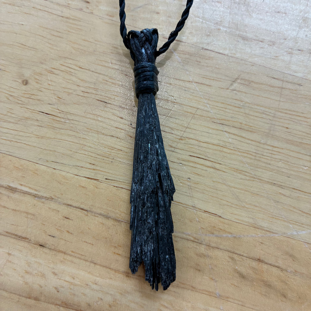 Black Kyanite Leather Necklace - Clearing
