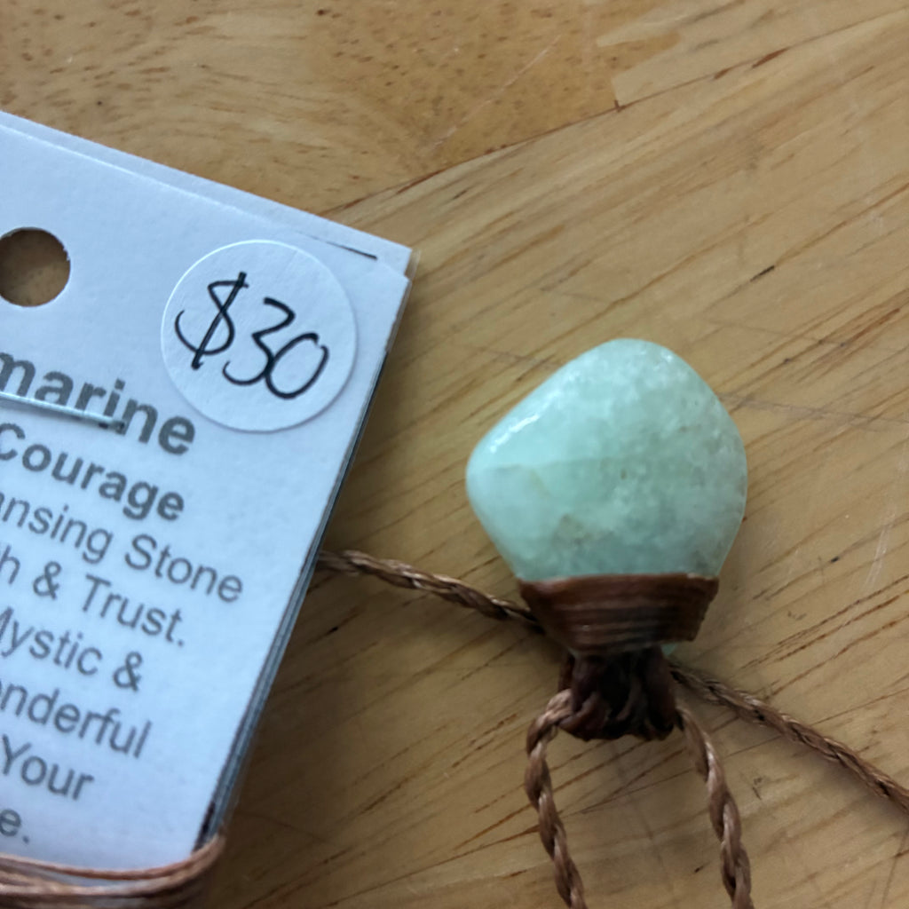 Aquamarine Leather Necklace - Serenity