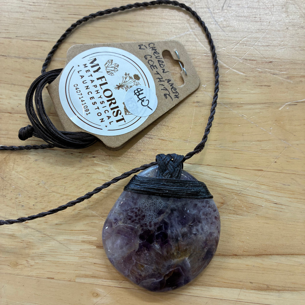 Chevron Amethyst with Goethite Leather Necklace - Insight
