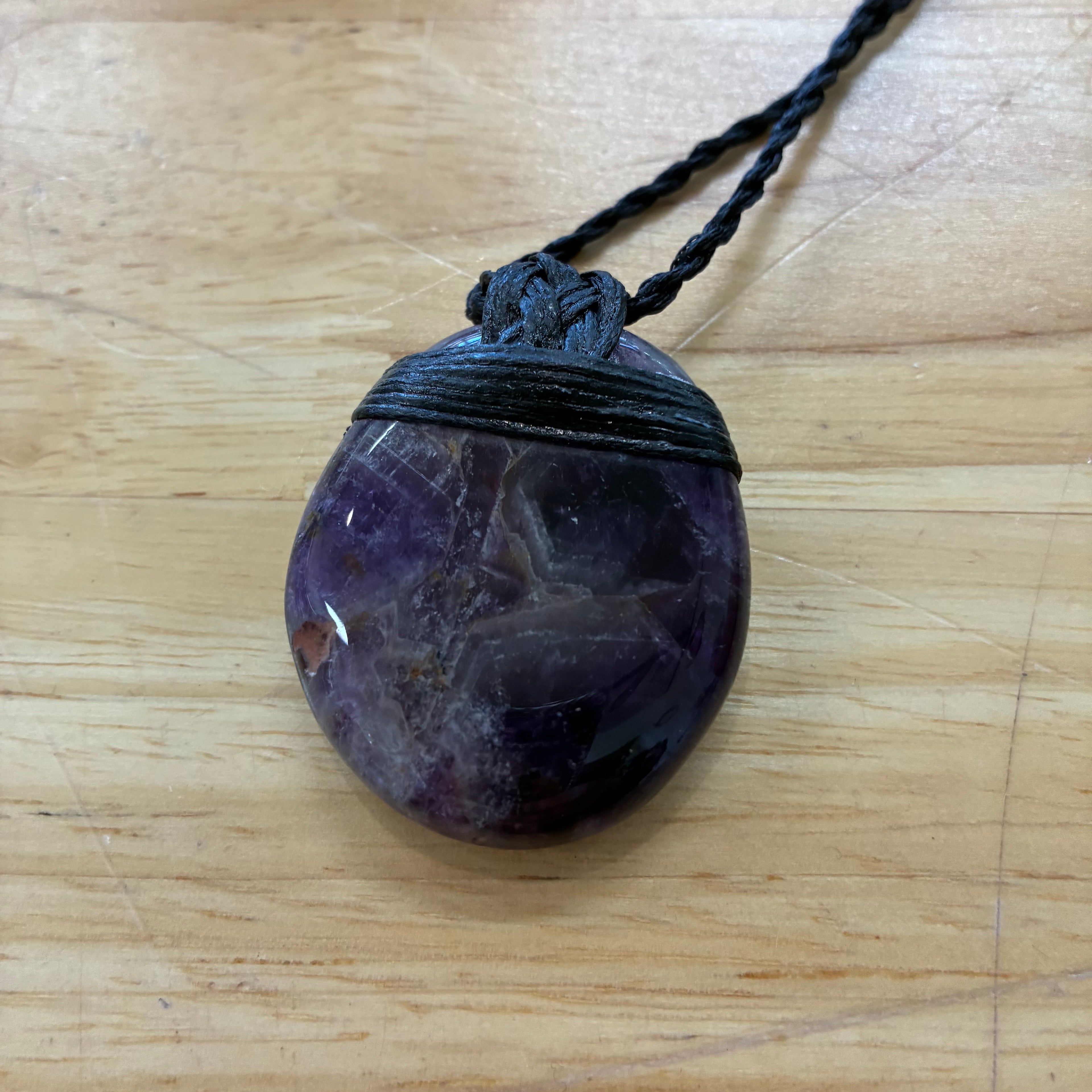 Amethyst Chevron Banded Leather Necklace - Intuition
